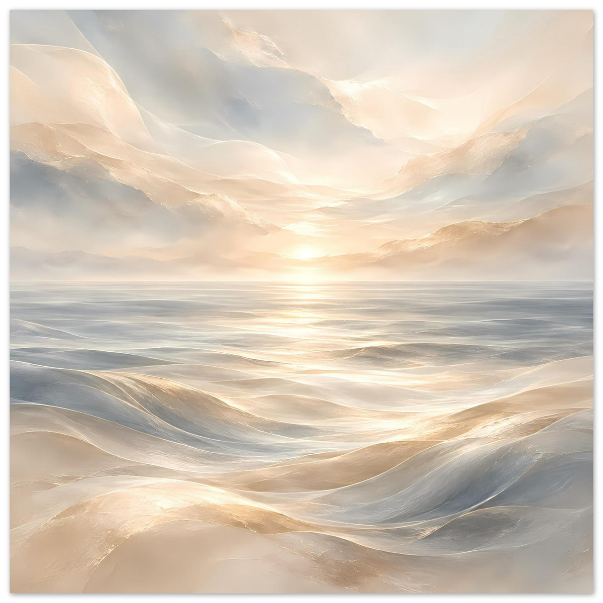 Horizontales Ozeanposter mit wellenförmigen Strukturen in Creme-, Blau- und Grautönen