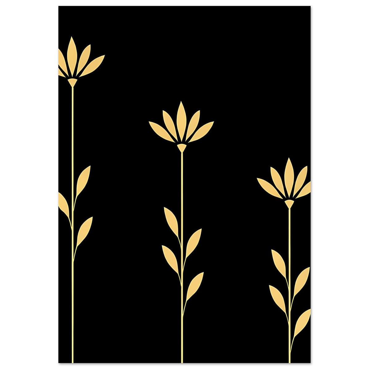 Poster mit goldener Mittelblüte und zwei weiteren Ranken auf schwarzem Hintergrund