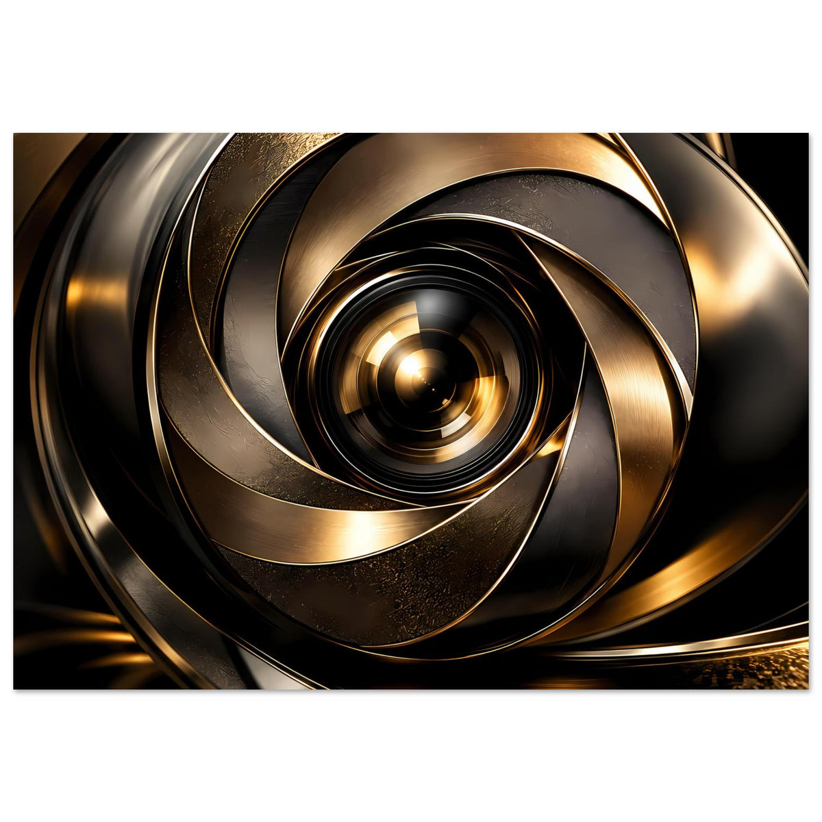 Abstraktes Poster (Querformat) mit geschwungenen Metallringen in Gold und Grau