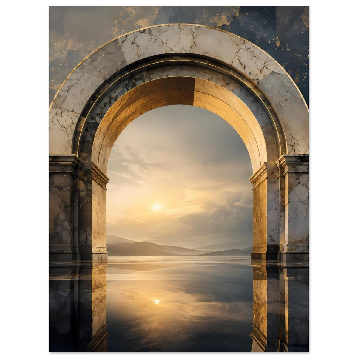 Poster mit Marmor-Rundbogen und goldener Einfassung, Blick durch den Bogen nach vorn