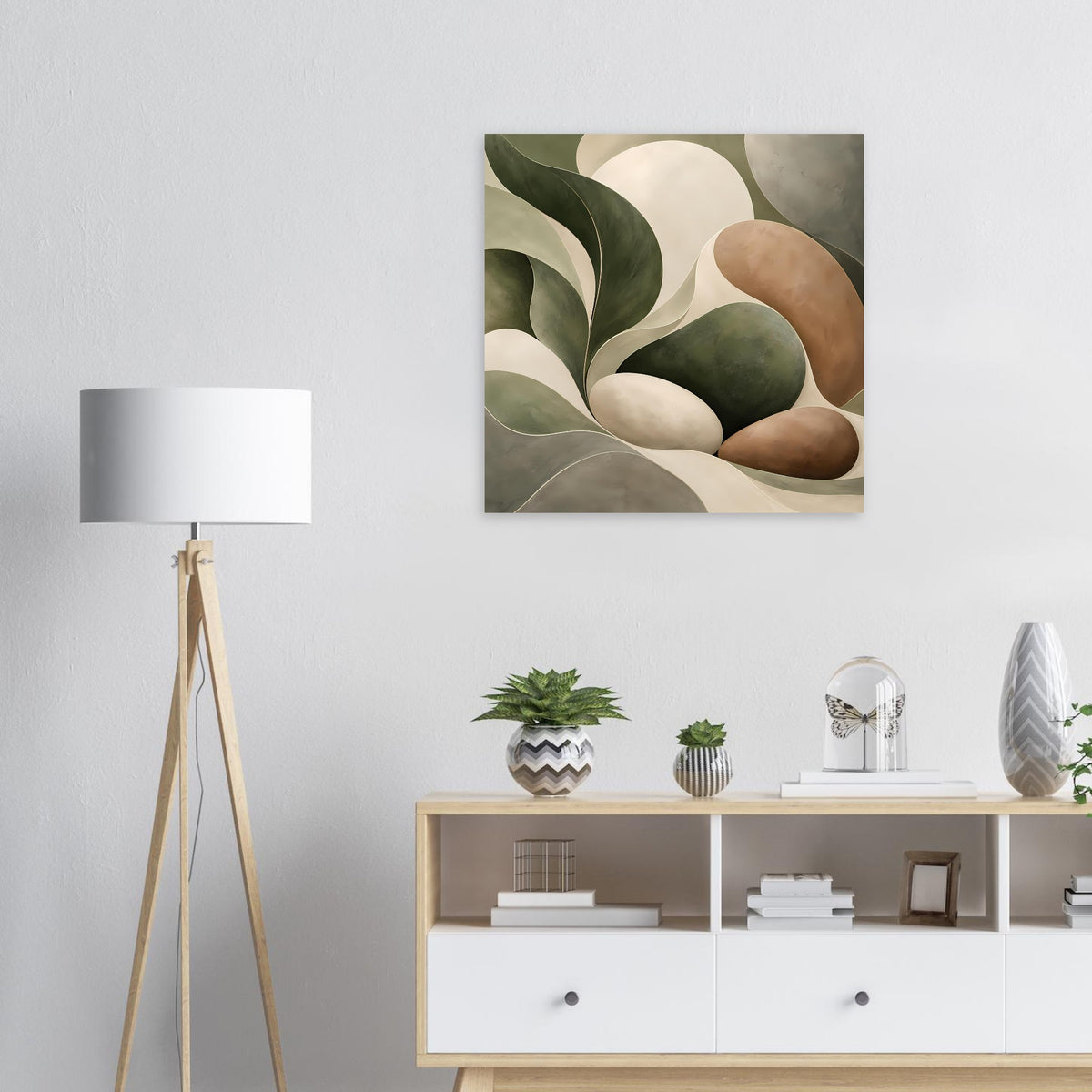 Quadratisches Poster mit abstrakten Naturwellen: Olivgrün, Beige und erdiges Braun