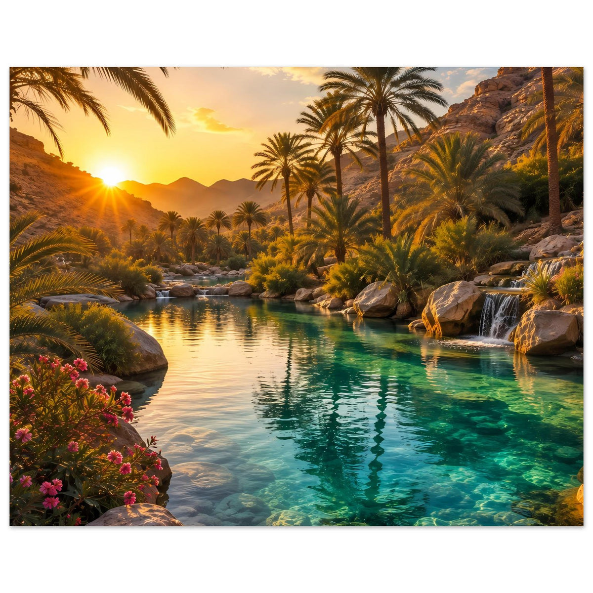 Poster im Querformat: tropische Landschaft mit Fluss, Palmen und türkisfarbenem Wasser