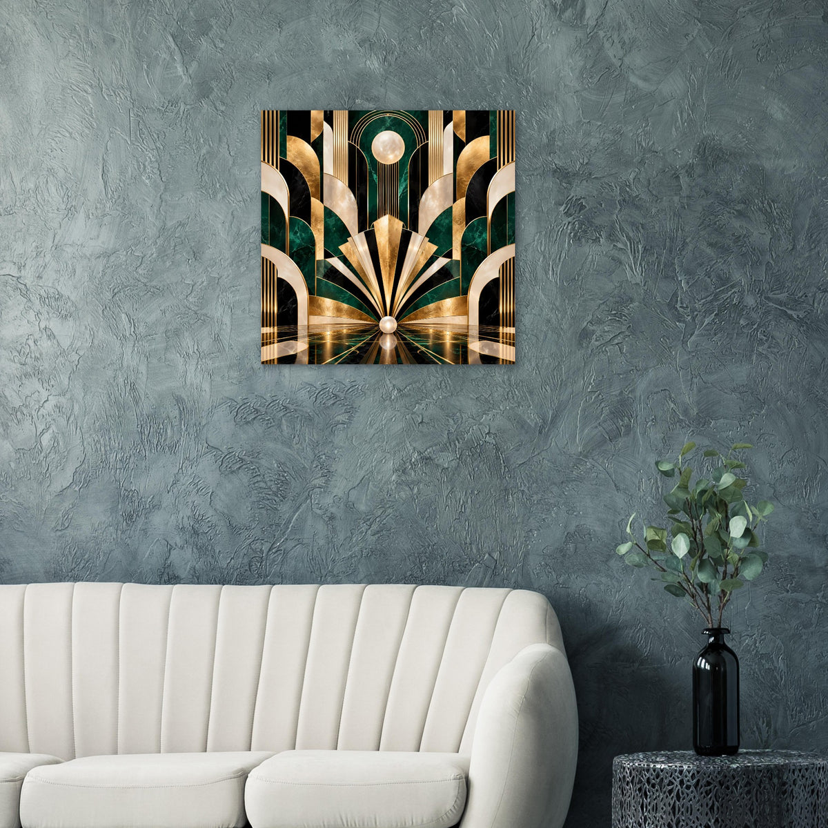 Art-Déco-Poster in Gold und Smaragd, quadratisch