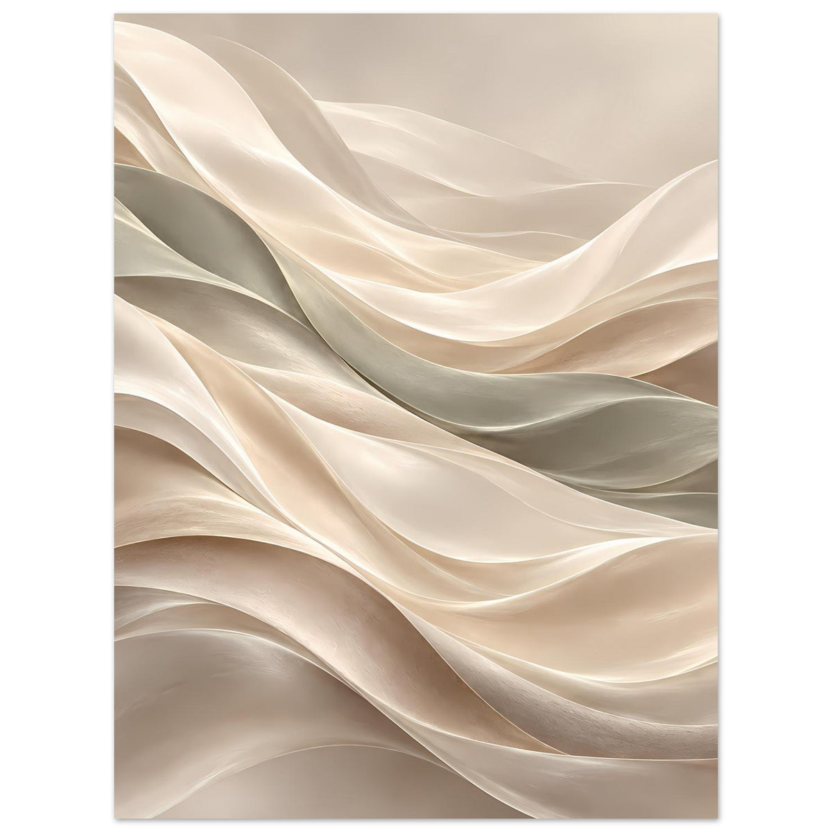 Abstraktes Wellenkunst-Poster mit seidigen Stofffalten in Creme und Grau