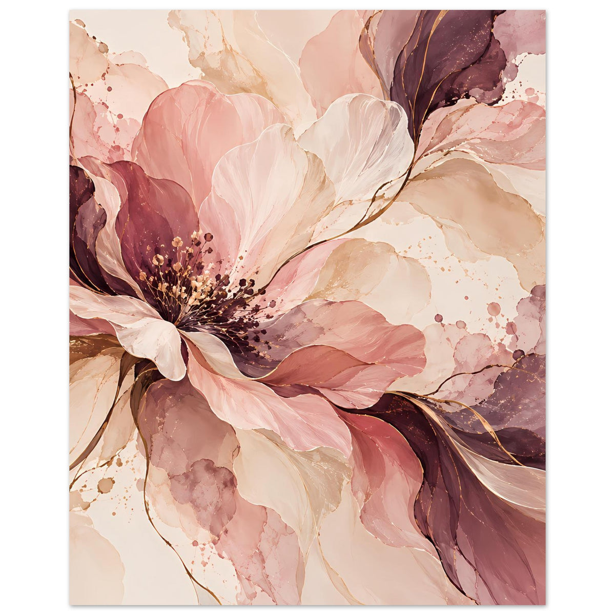 Blütenposter mit abstrakter Blüte in Rosé-, Creme- und Beerentönen