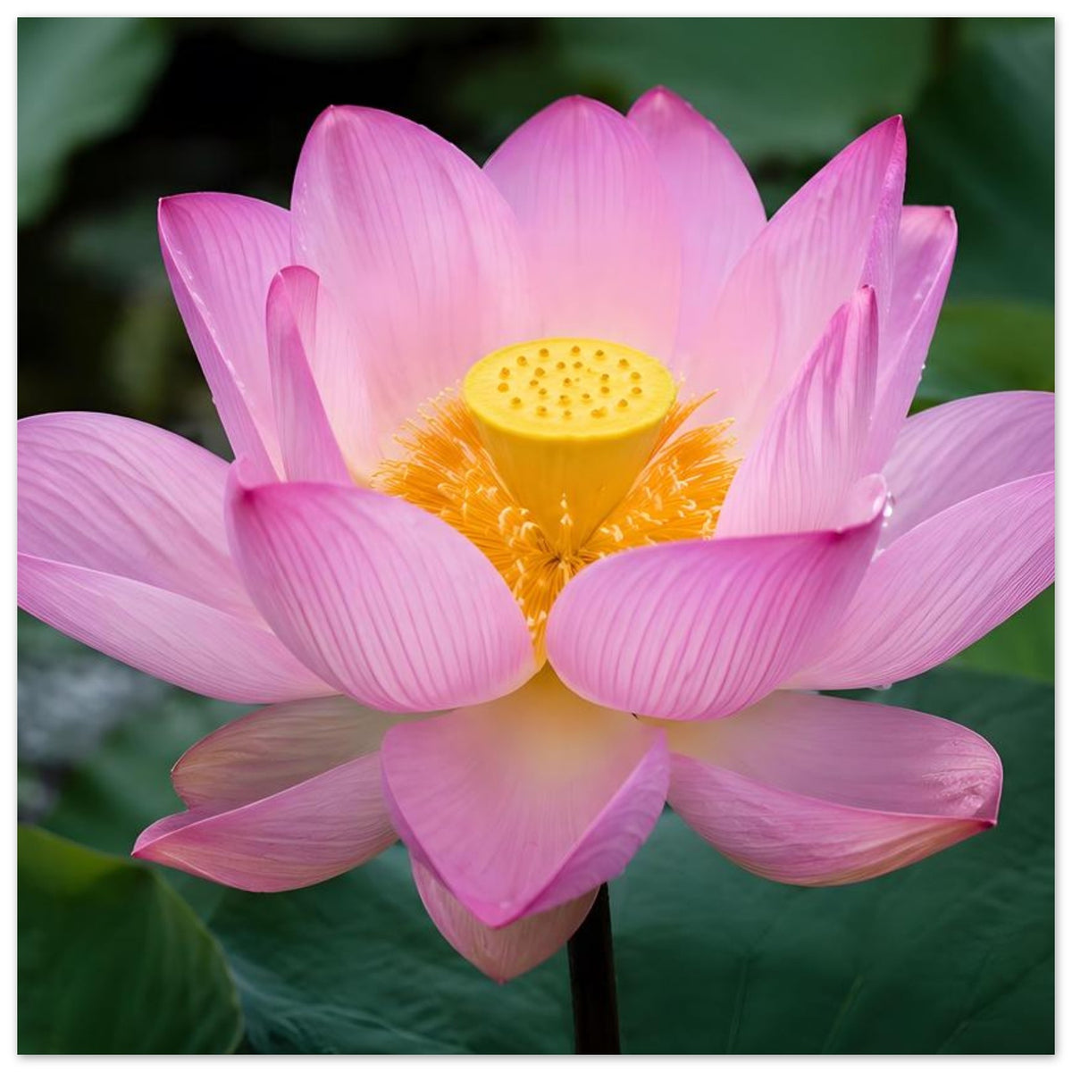 Lotusblüten-Poster mit pinker Lotusblüte und gelbem Blütenkern, mittig