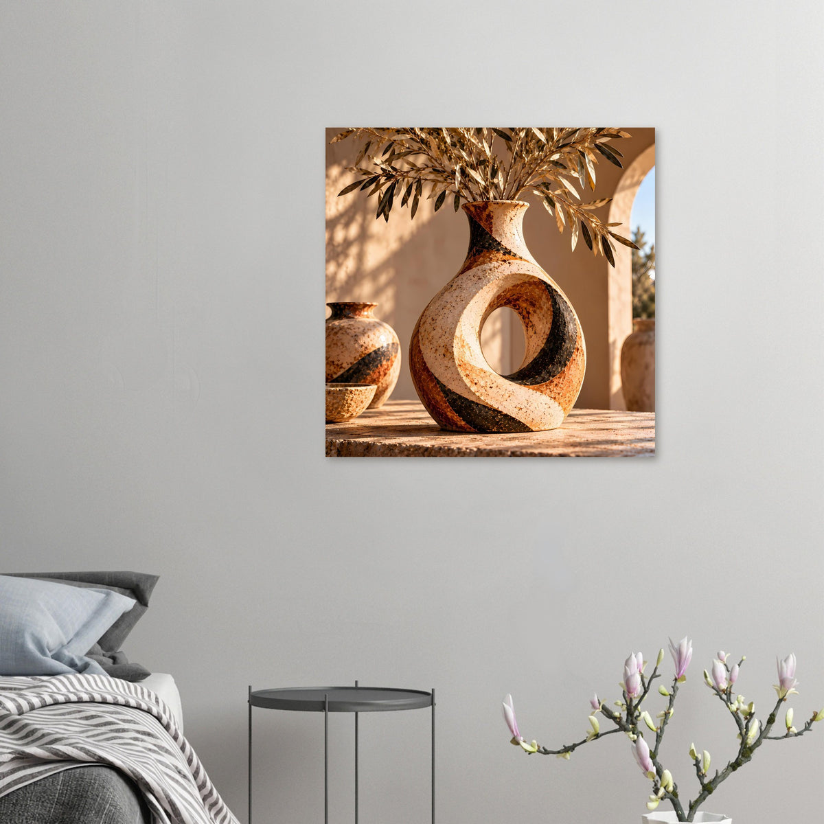 Wandposter mit Keramikvase-Motiv: organische Form mit ovaler Öffnung