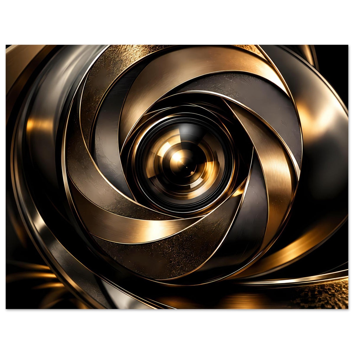 Abstraktes Poster (Querformat) mit goldener Spirale und grauen Schattenringen