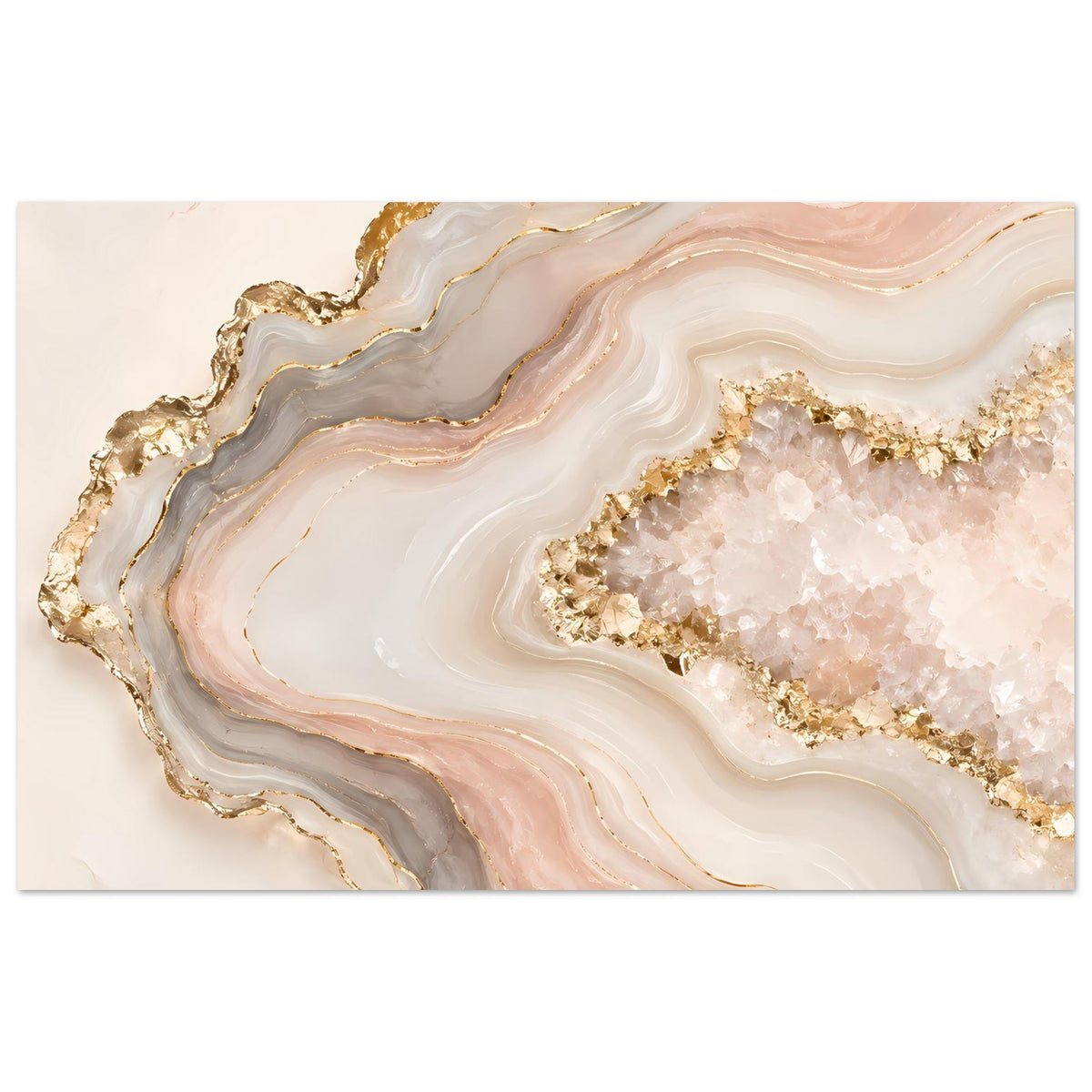 Abstraktes Poster mit Geodenmotiv in Rosé, Creme und Gold