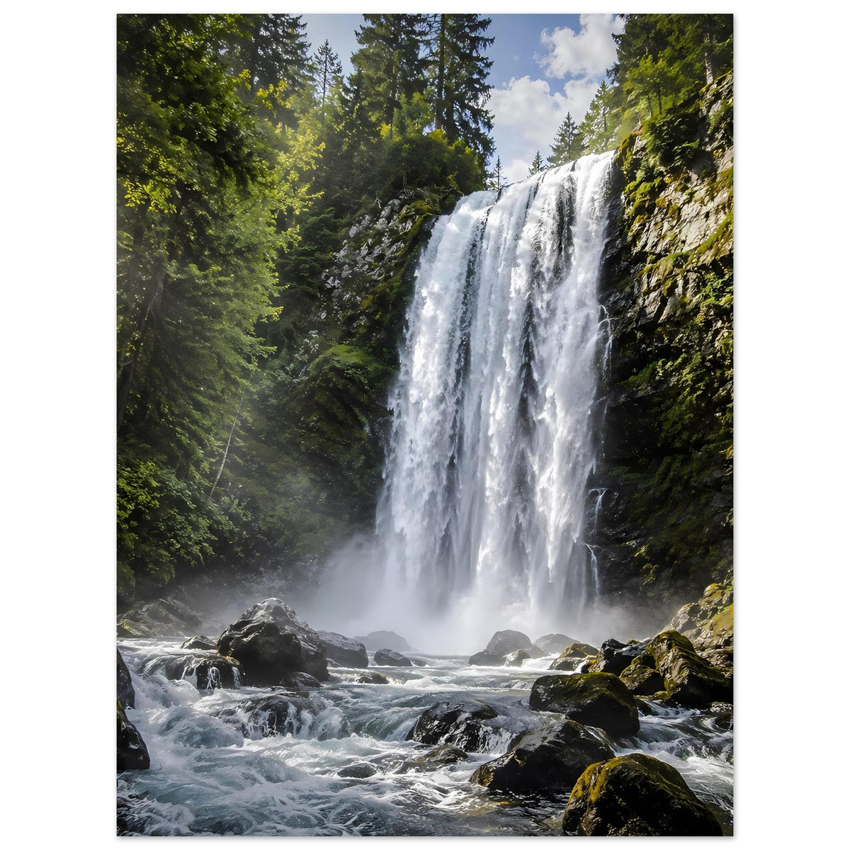 Wasserfall-Fotoposter mit tosenden Wasserfällen und grünen Wäldern