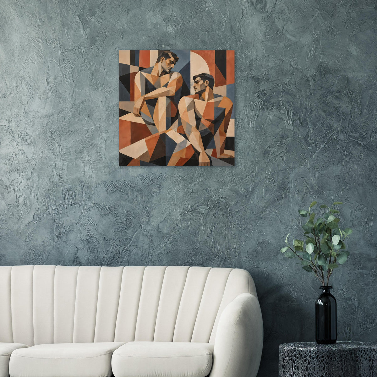 Kunstposter mit abstrakten geometrischen Figuren in warmen Braun- und Beigetönen