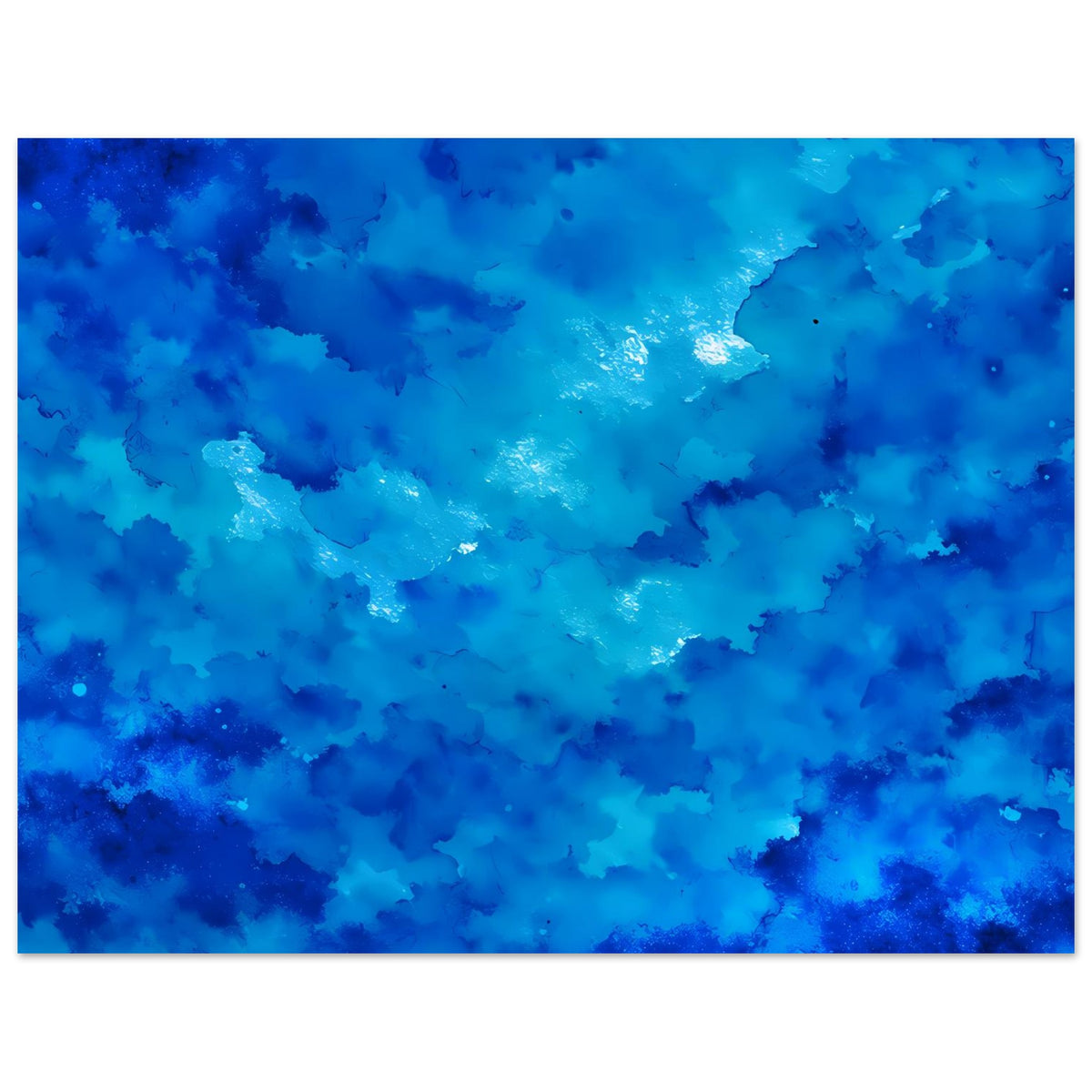 Abstraktes Poster mit blauem Aquarell-Cloud-Design, waagerechter Ausschnitt.
