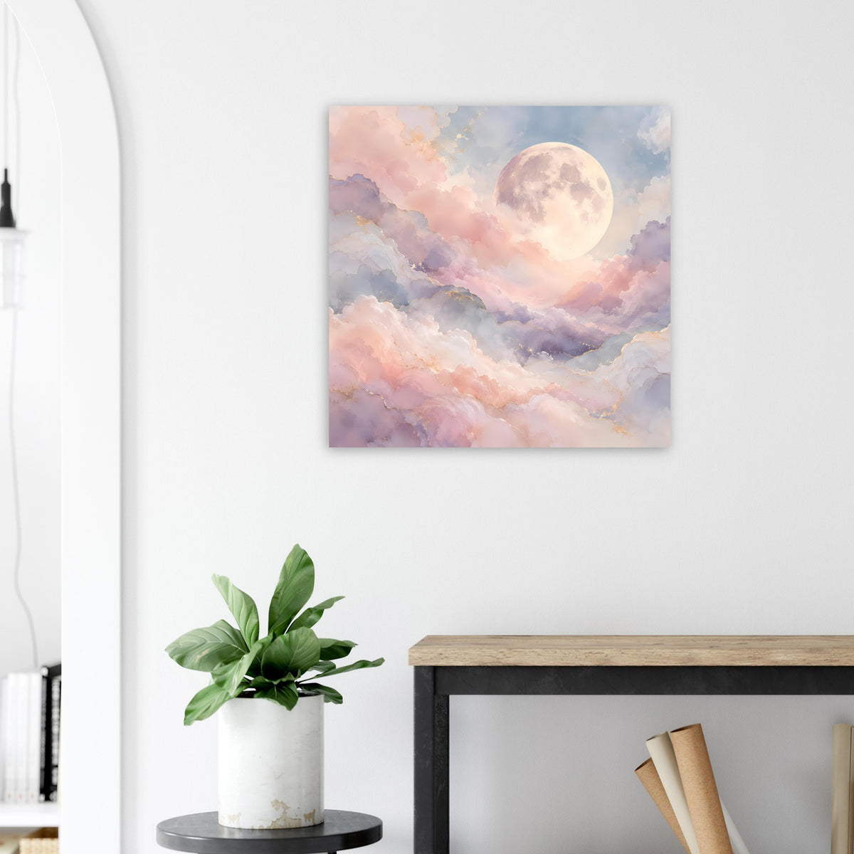 Pastellmond-Wolkenposter, quadratisch, Wolkenlandschaft in sanften Pastelltönen