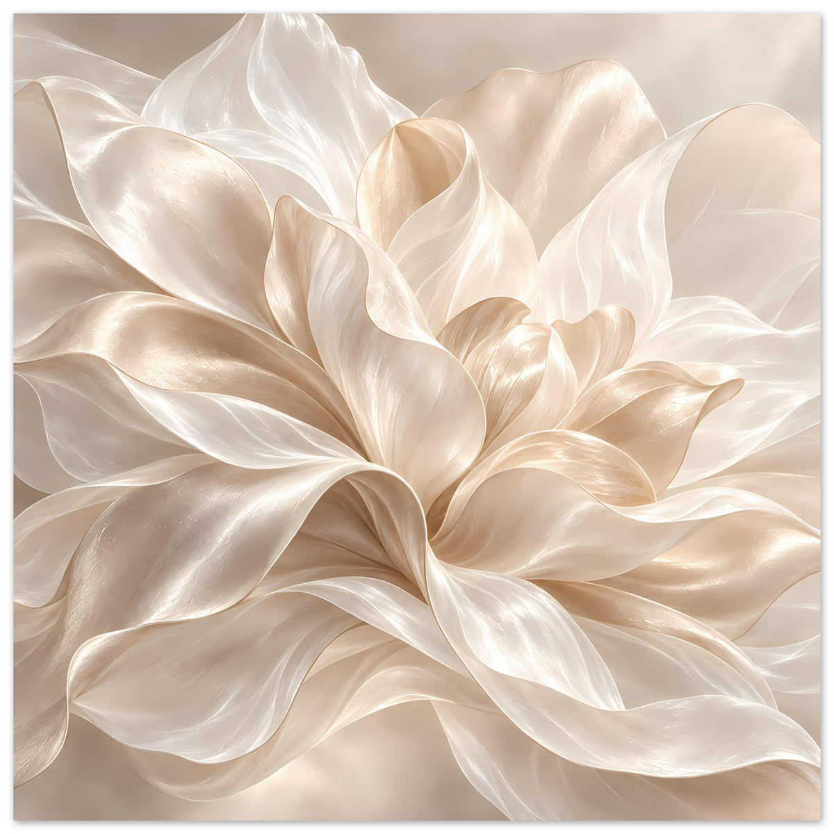 Floralposter mit cremefarbenen Seidenblüten und kräftigem Faltenverlauf, matt