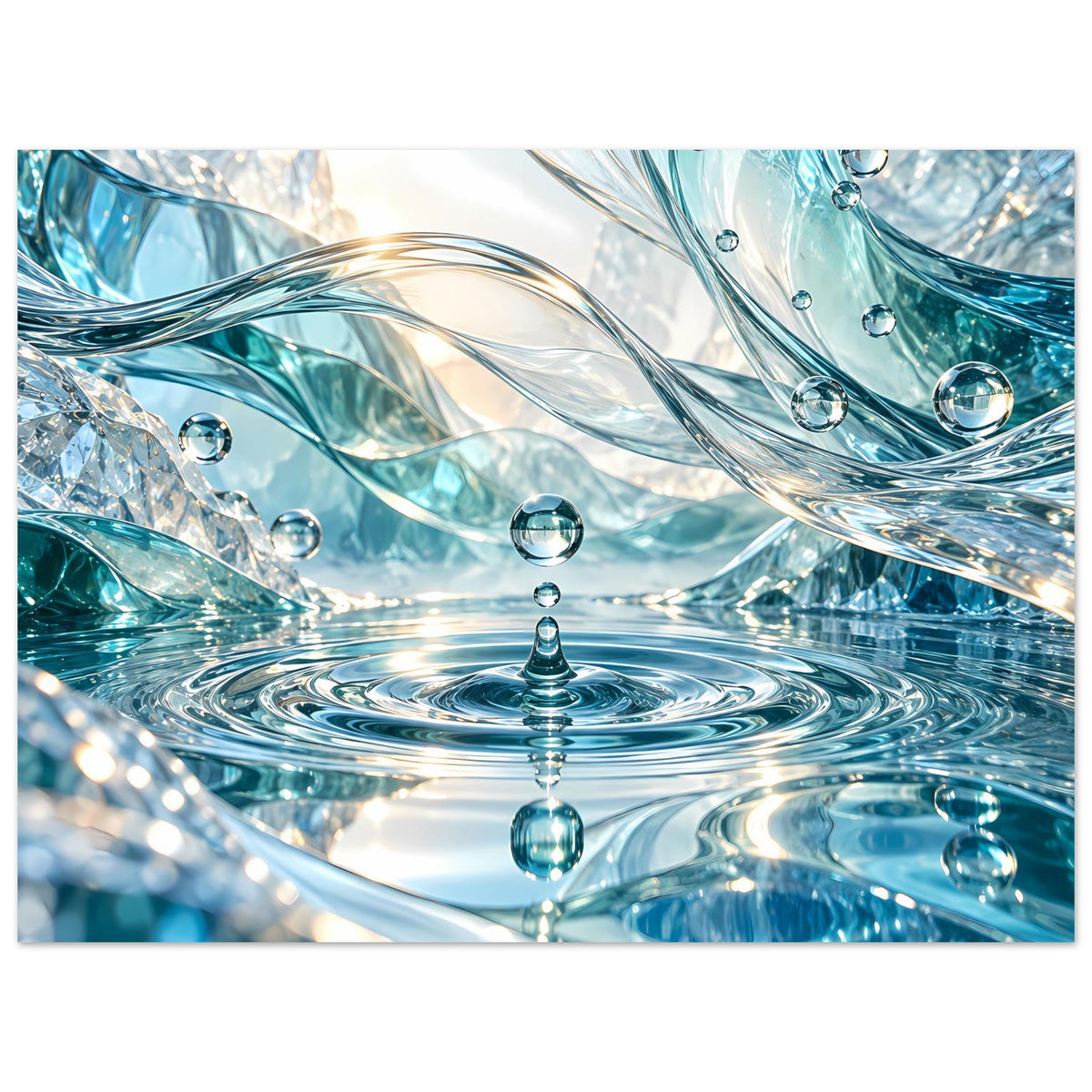 Wasserwelt-Poster im Querformat mit Wasserwirbel, blauen Wellen und gläsernen Tropfen