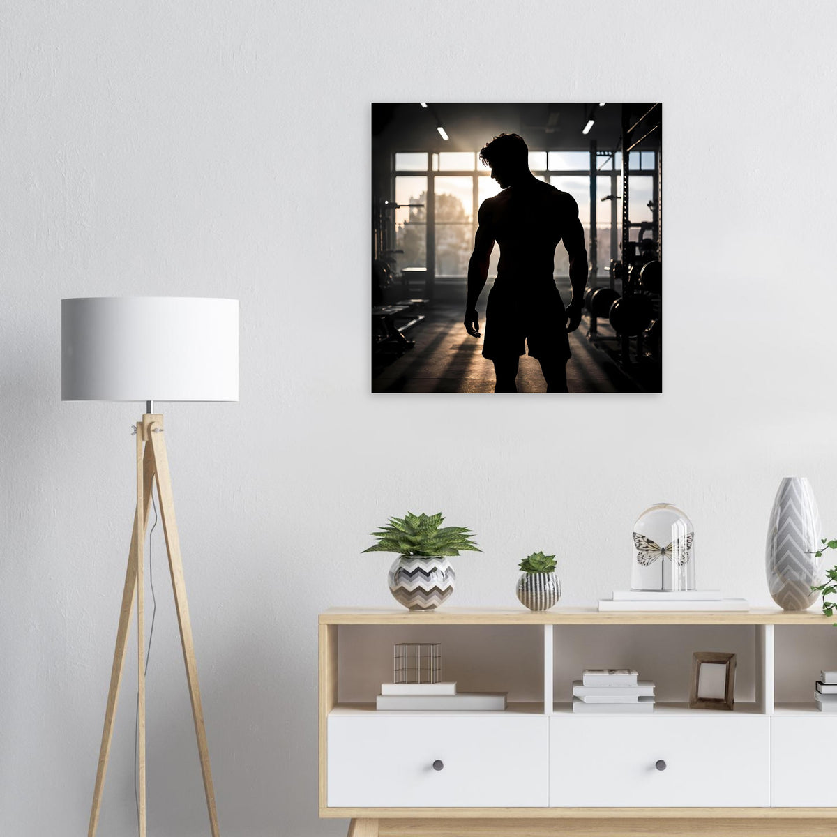 Motivationsposter mit dunkler Sport-Silhouette eines Läufers, Blick von hinten