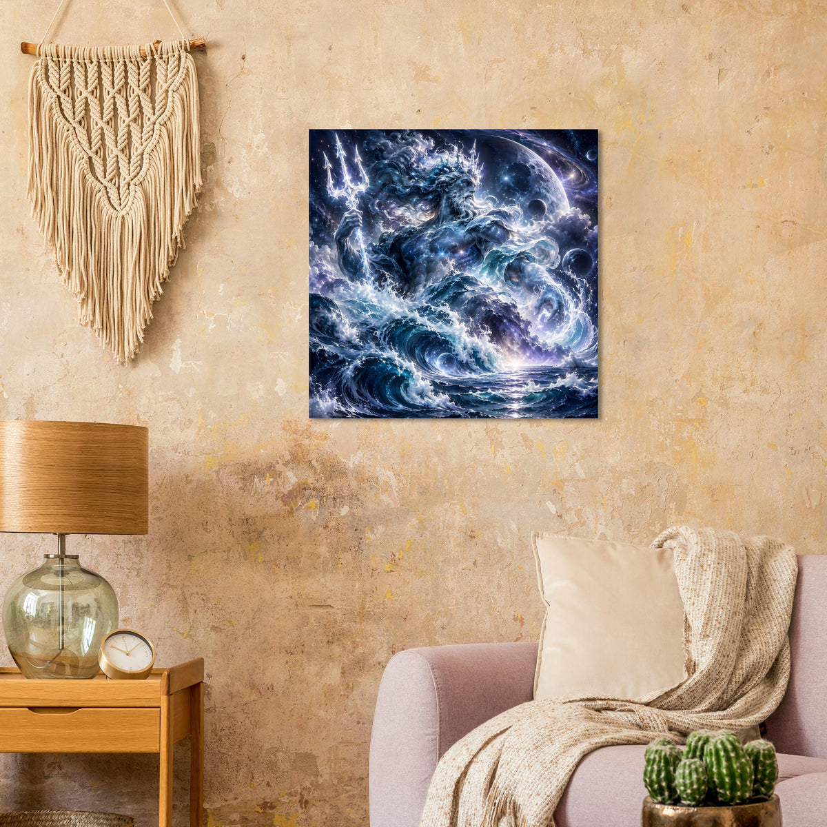 Poster mit blauem Ozean- und Wolkenwirbelmotiv, quadratisch an der Wand