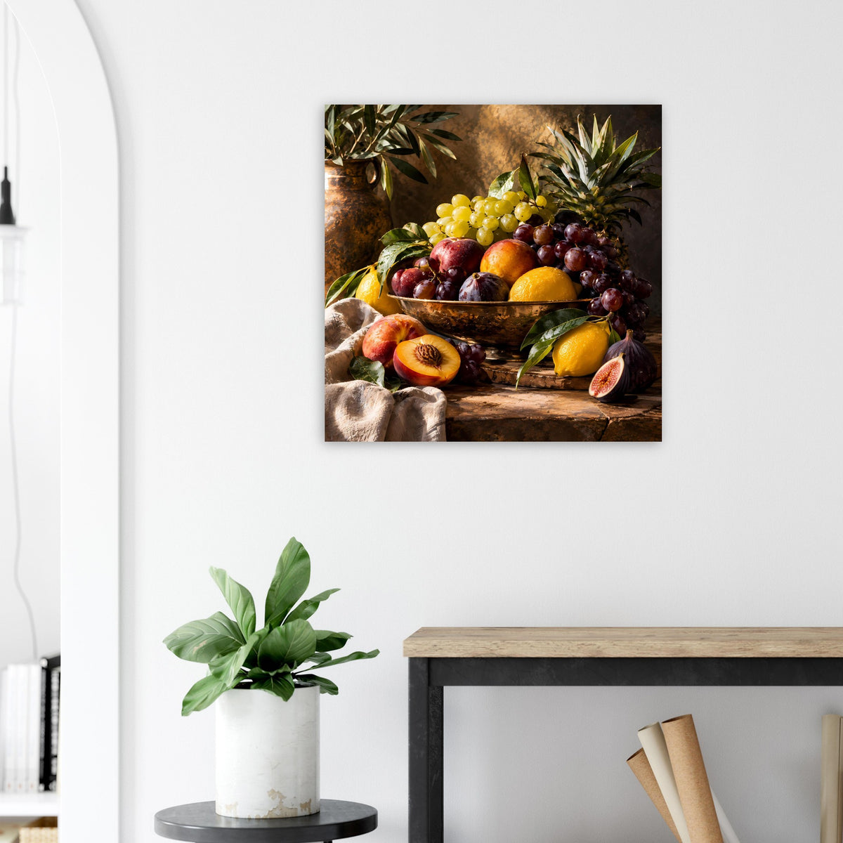 Gerahmtes Stillleben-Poster mit Früchten, Weintrauben und Gartenkräutern