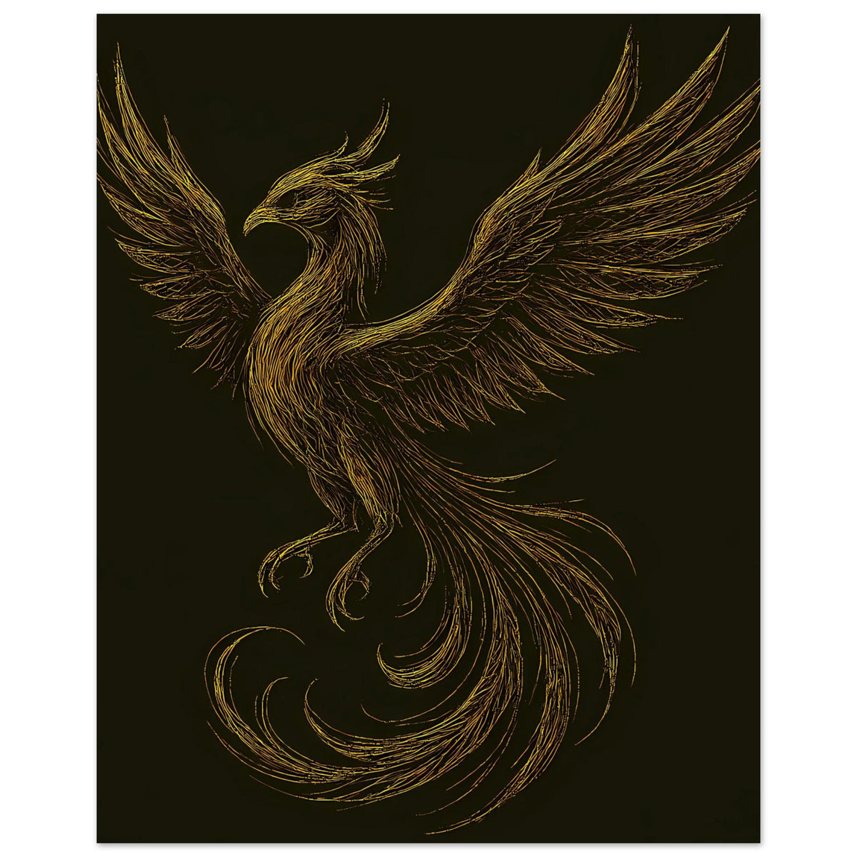Poster mit goldener Phönix-Grafik, ganzer Vogel mit großen Flügeln