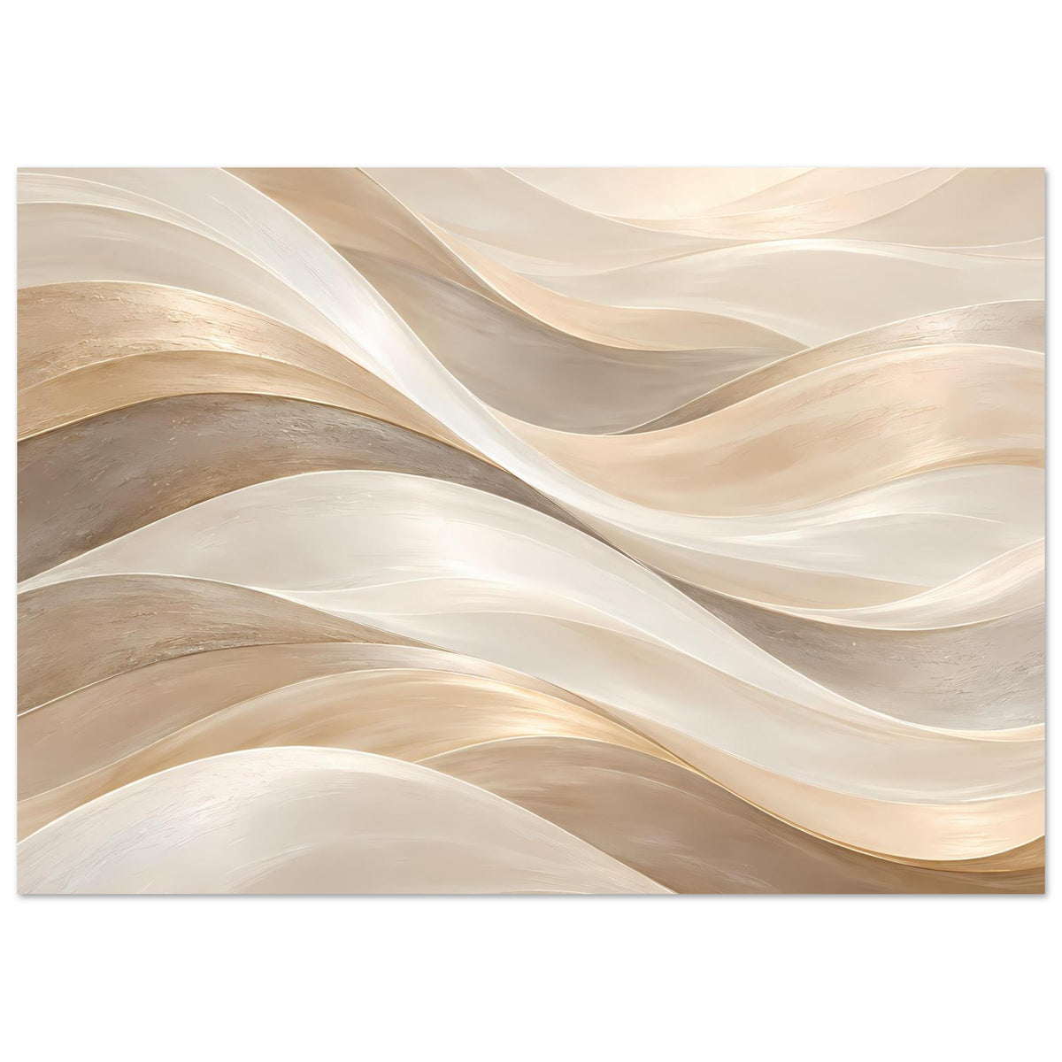 Kunstposter (quer) mit abstrakten Wellen in Creme und Gold