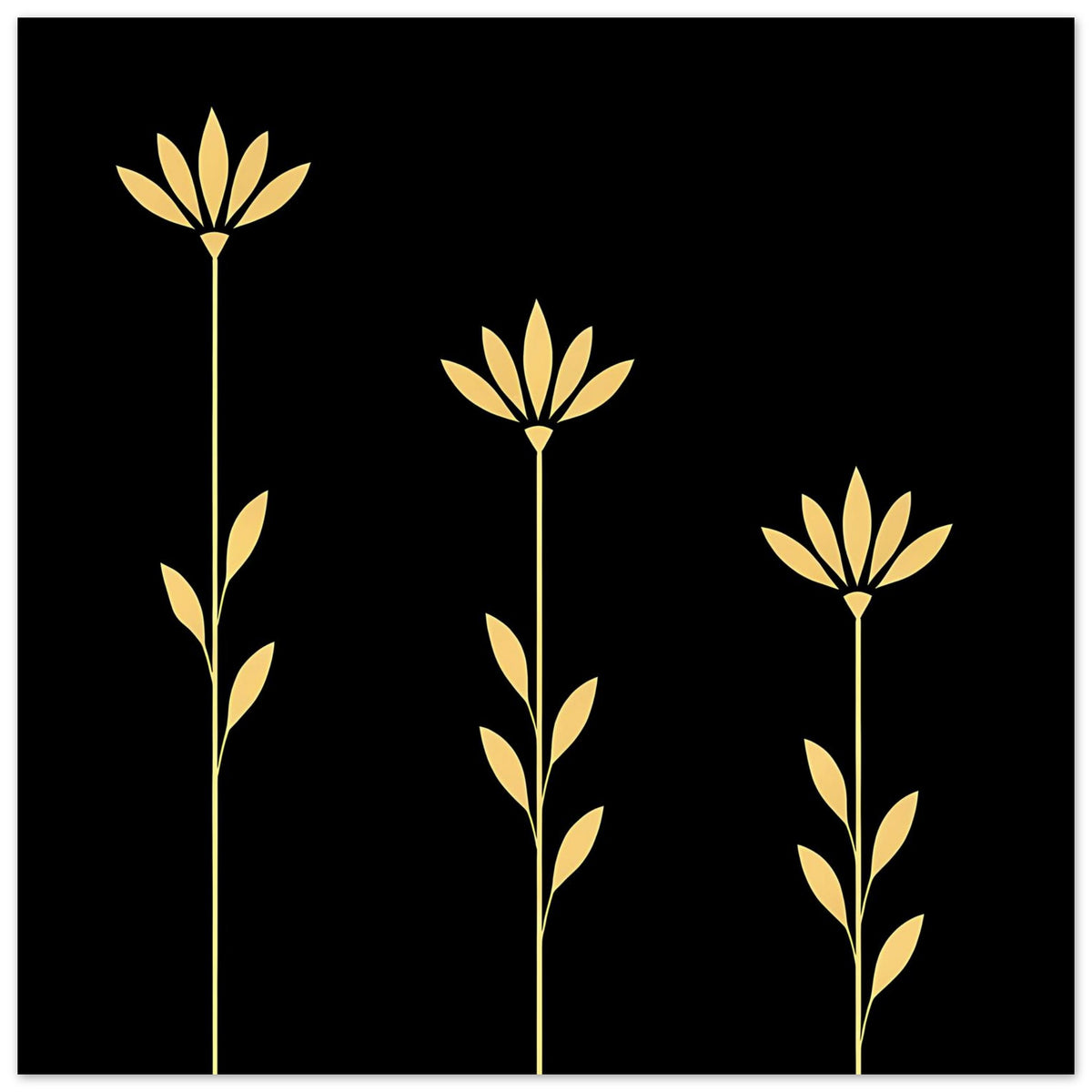 Wandposter mit goldenen Blüten und stilisierten Blättern auf dunklem Hintergrund