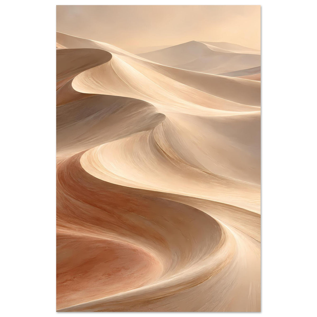 Poster mit Sanddünen im Hochformat, sanfte Beige- und Orangetöne mit grauen Flächen