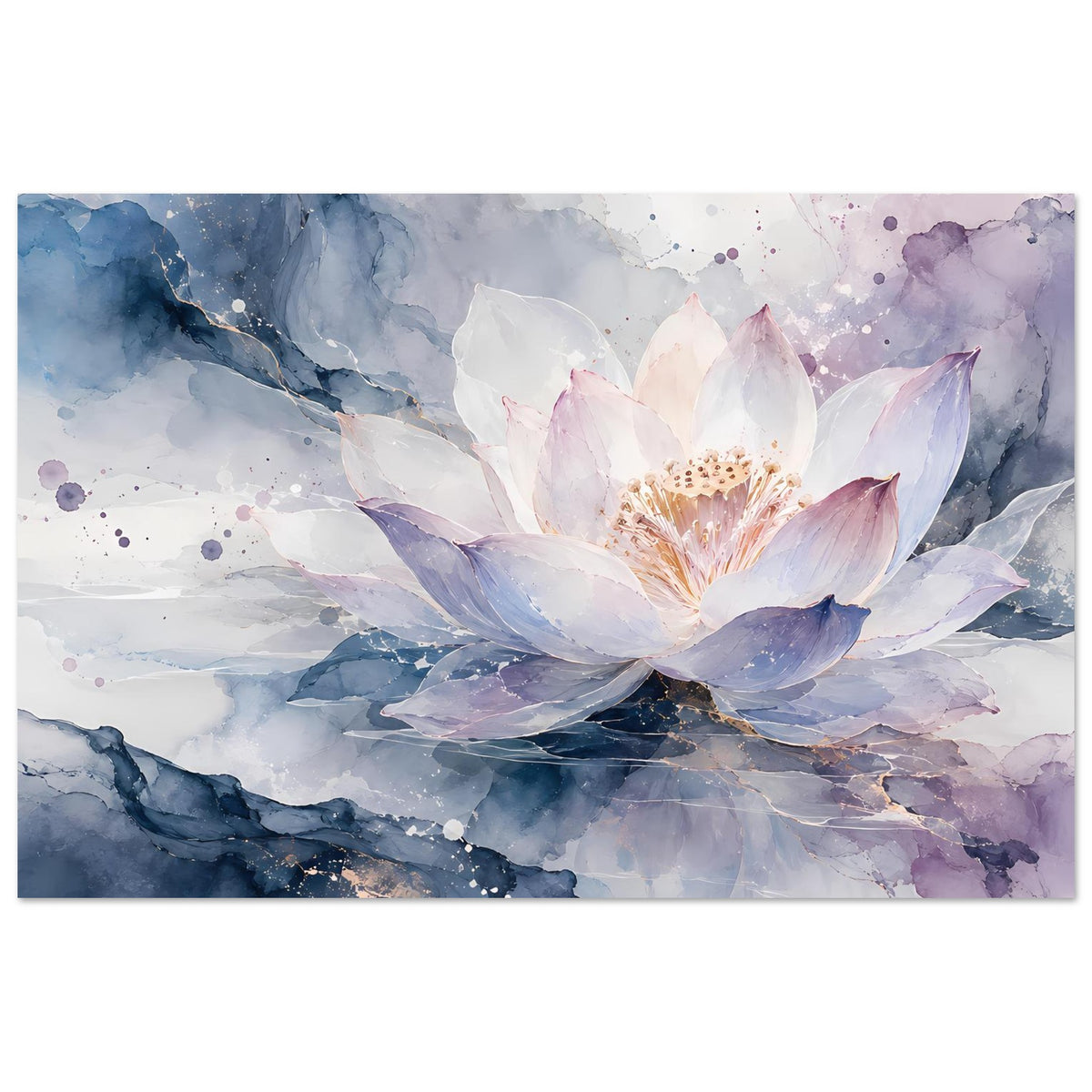 Blumenposter im Querformat mit Lotusblüte in Pastellblau und Lila, abstrakte Farben