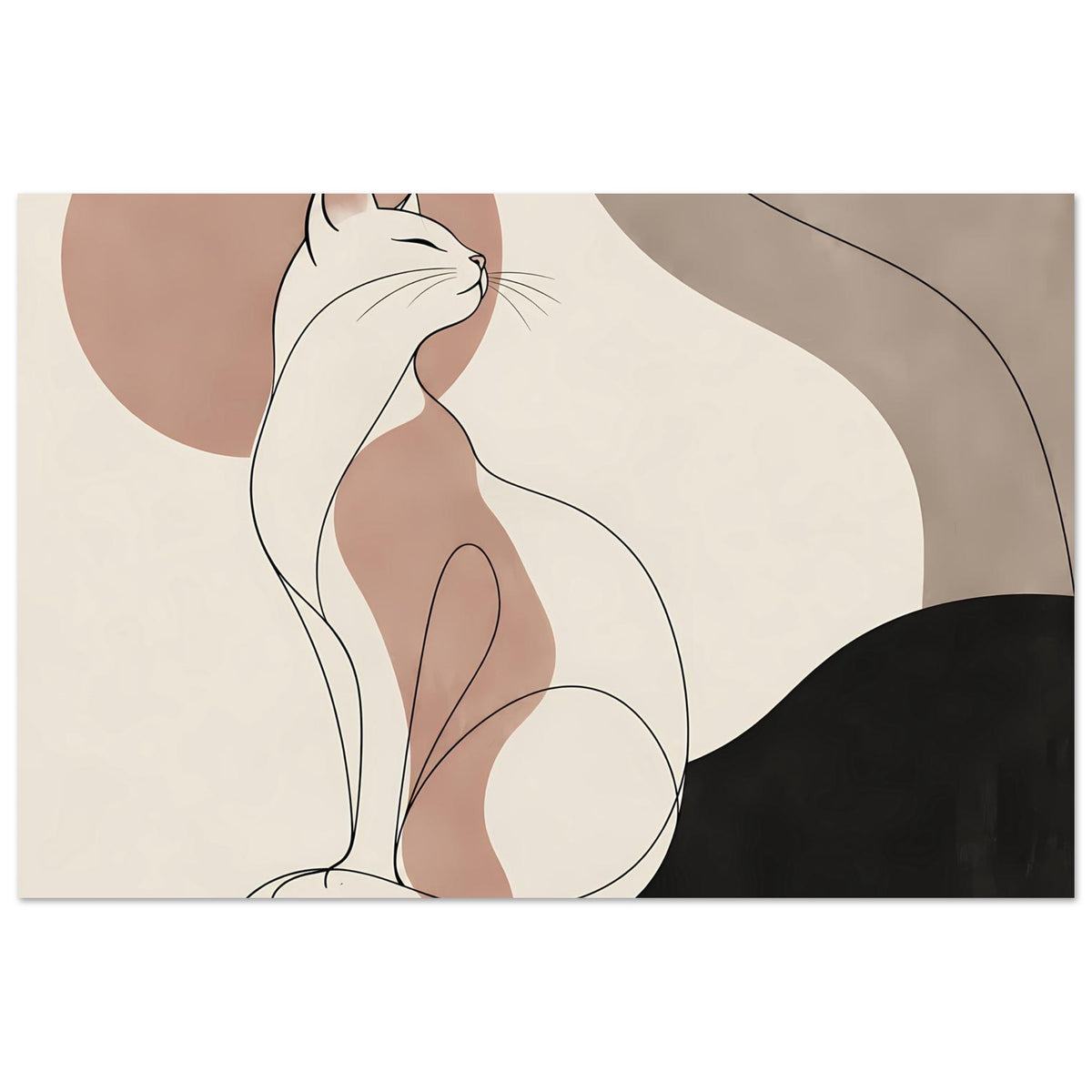 Poster mit minimalistischer Katzensilhouette, halbe Katze mit Schwanzkurve im Erdtöne-Design