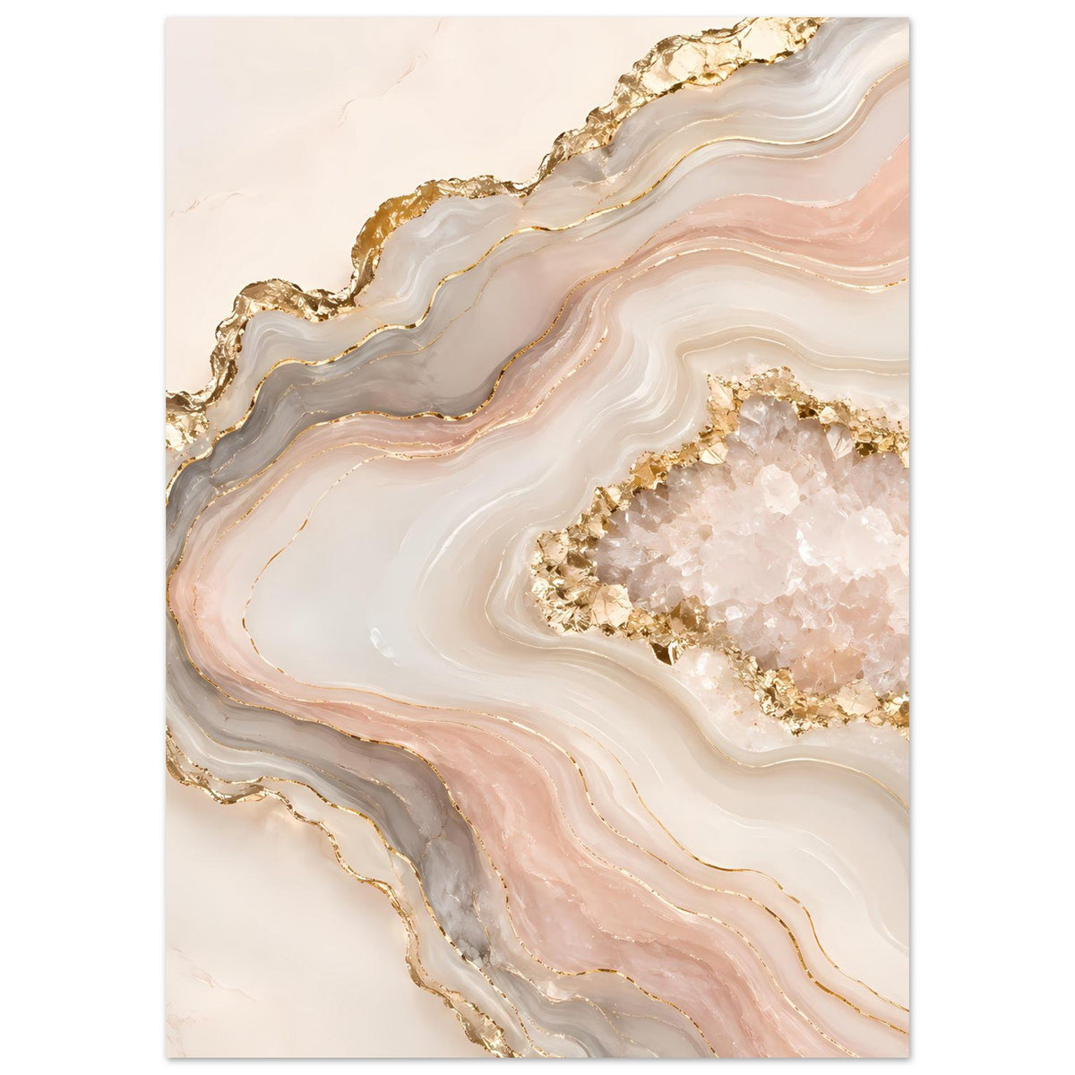 Abstraktes Poster mit Geodenoptik in Rosé, Creme und Gold, vertikal