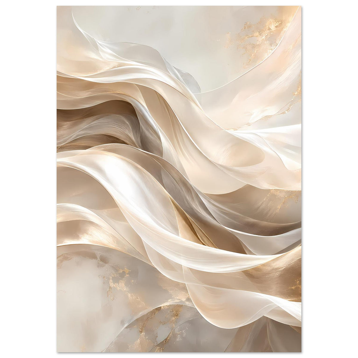 Leinwand-Poster mit fließenden Drapierungen und goldenen Akzenten, Creme-Beige, vertikal