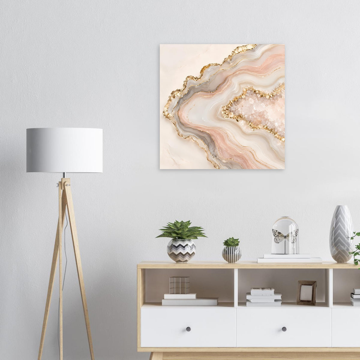 Abstraktes Geoden-Poster in Rosé, Creme und Gold