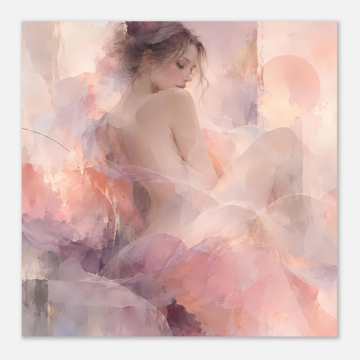 Aquarell-Poster mit Frauenporträt in zarten Rosa- und Lilatönen