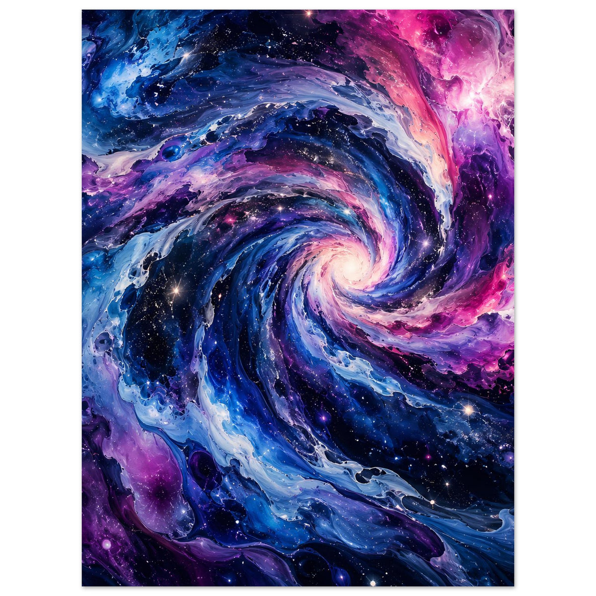 Poster mit galaktischem Wirbel: blau-violette Spiral, viele Sterne und Nebel