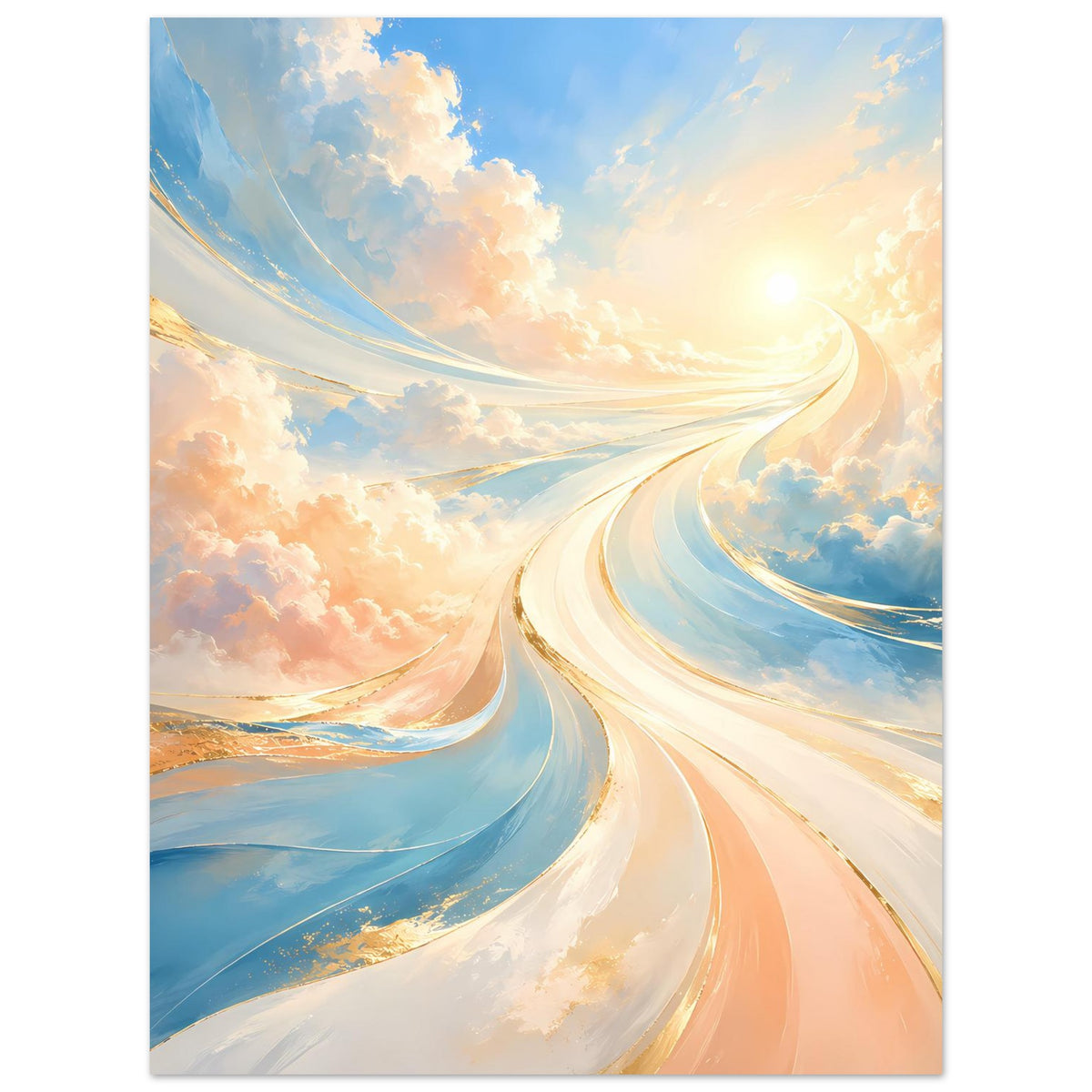 Poster mit langen, gewundenen Lichtlinien durch den Himmel in Pastell