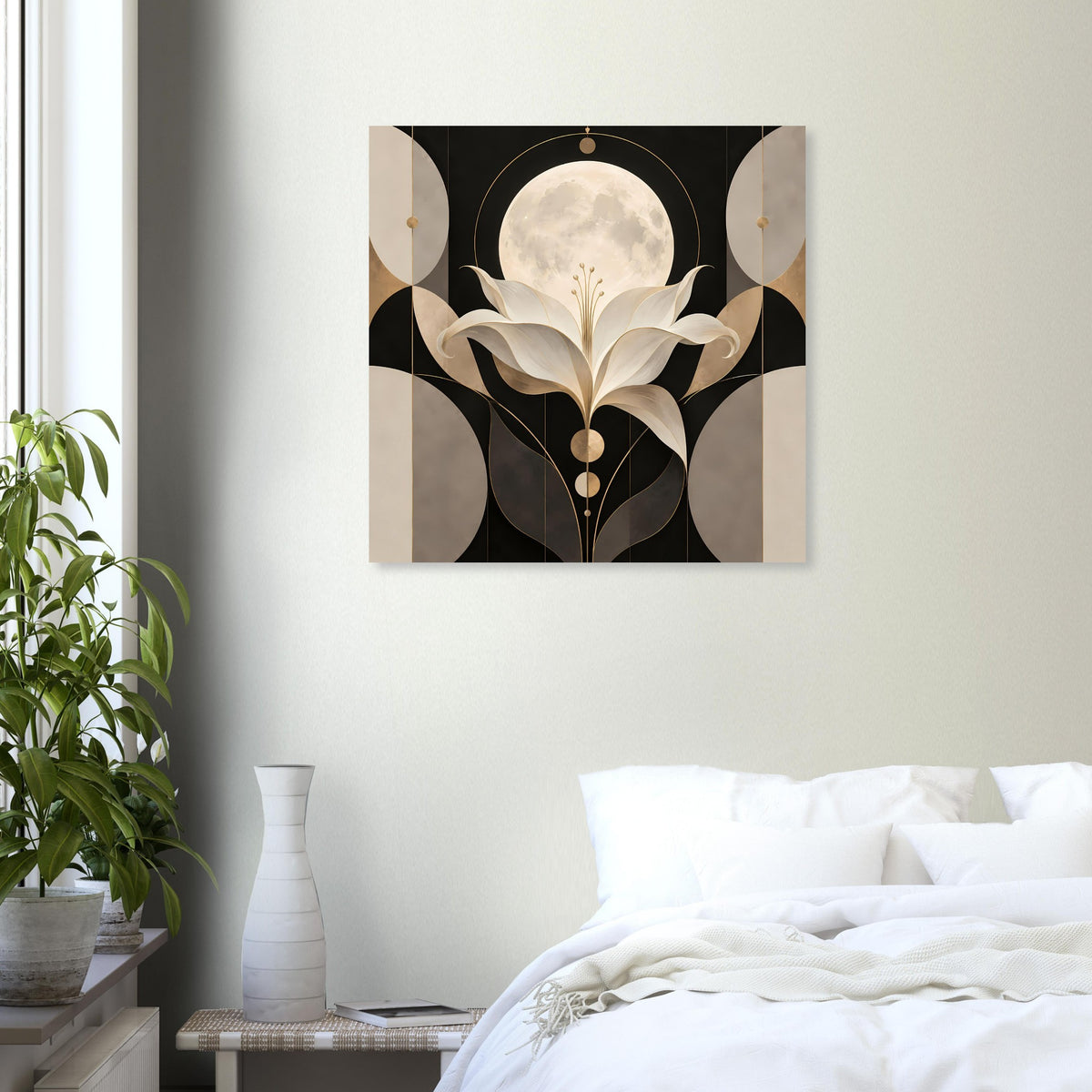 Art-déco-Poster mit Mondschein-Lilie in Gold und Creme