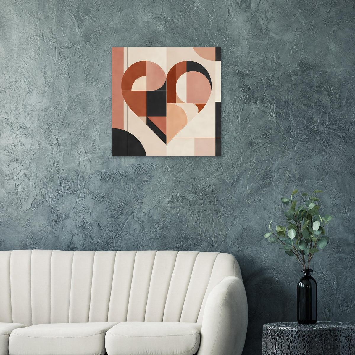 Quadratisches Poster mit geometrischem Herz in Terrakotta und Rosa