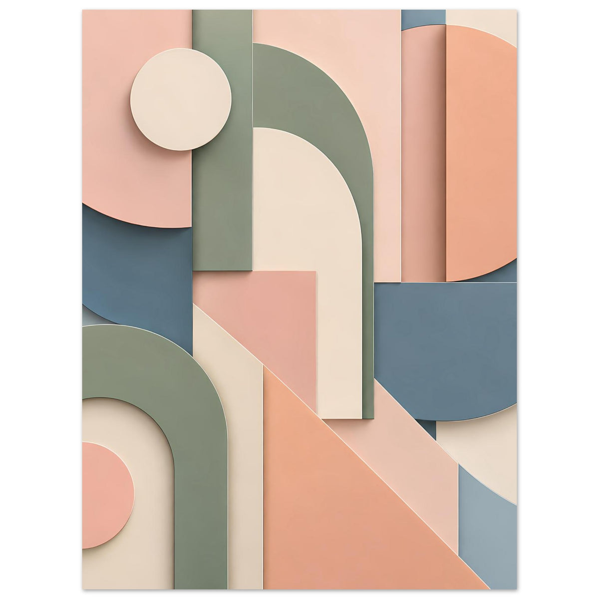 Kunstposter mit geometrischer Komposition aus Kreisen, Bögen und Streifen