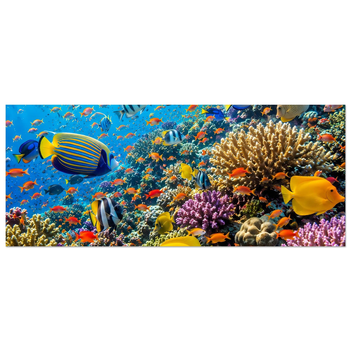 Querformat-Plakat mit Korallenriff und bunten tropischen Fischen, matt, Panoramaausschnitt