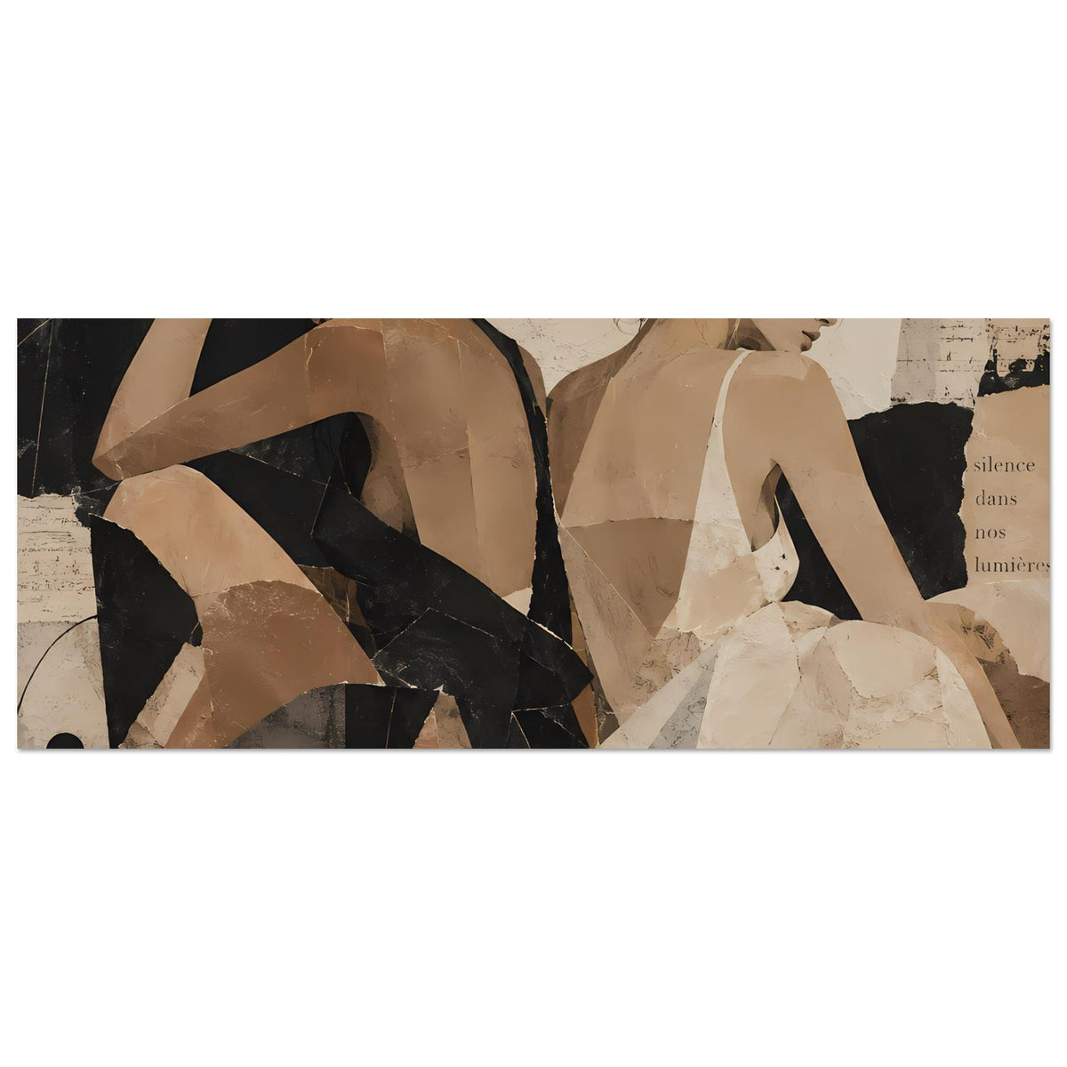 Breites Collage-Poster, Ausschnitt der Frauenfiguren in Dunkel- und Beige-Tönen
