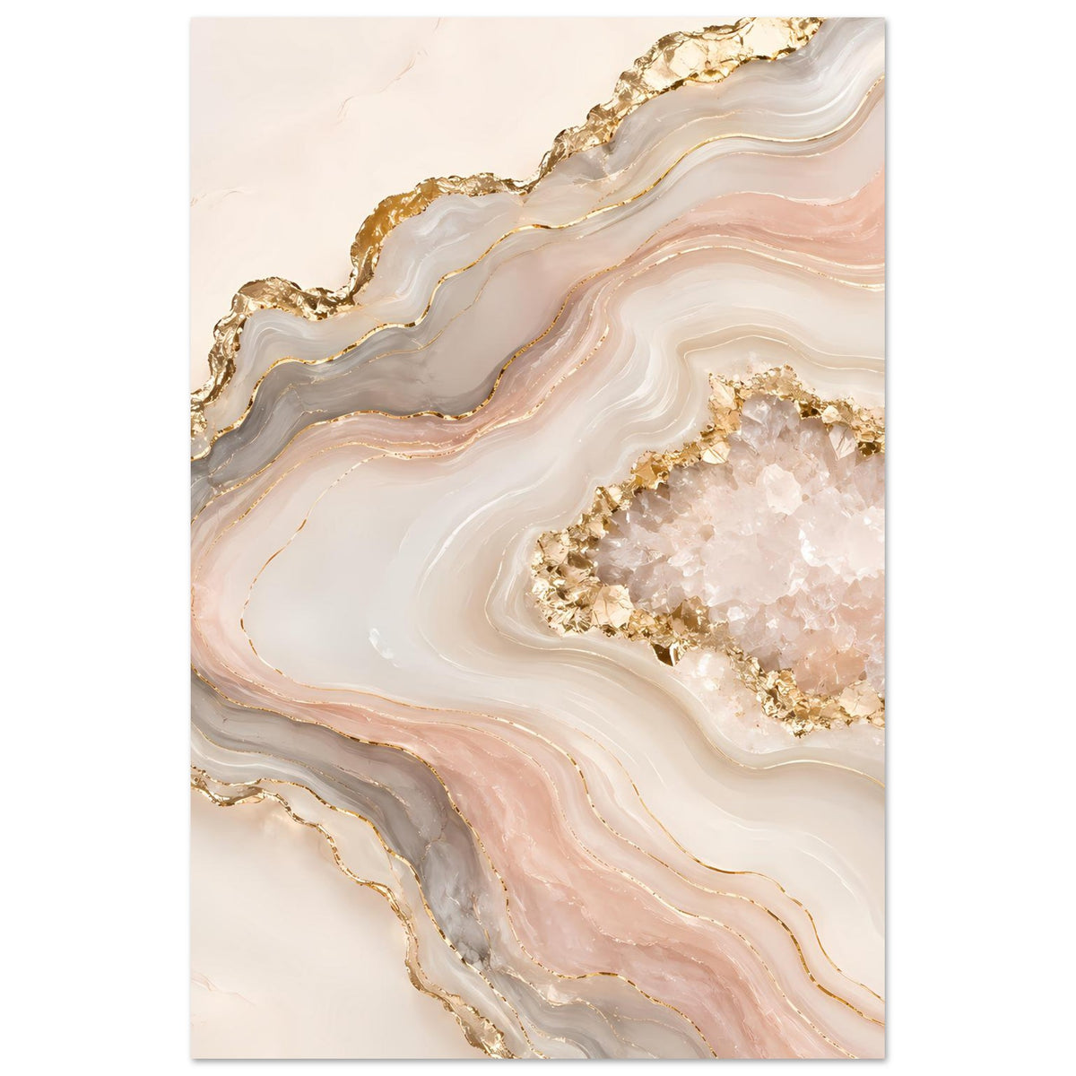 Abstraktes Poster mit Geodenmotiv in Rosé, Creme und Gold