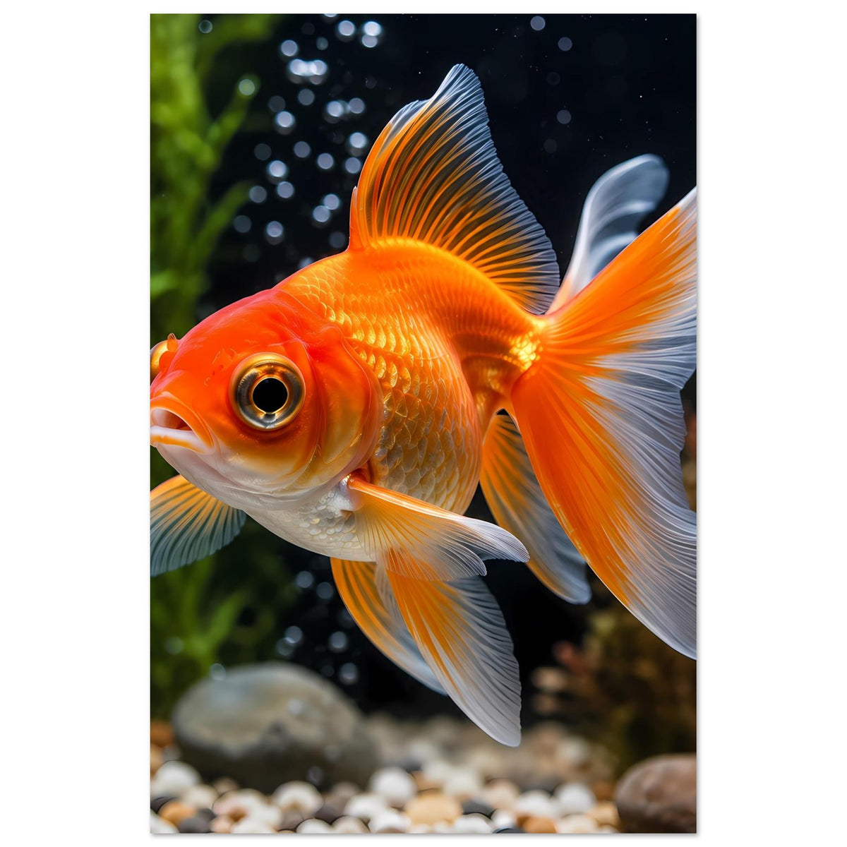 Goldfisch-Poster: orangefarbener Goldfisch mit weißen Flossen, kompakt gesetzt