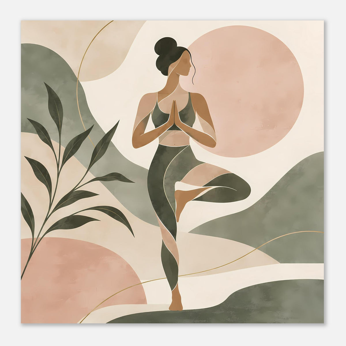 Abstraktes Yoga-Figur-Poster (horizontal): Frau in Meditationspose, umgeben von Kreisen