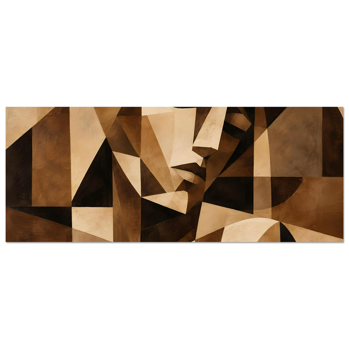 Horizontales kubistisches Kunstposter mit abstraktem Porträt in Braun und Beige