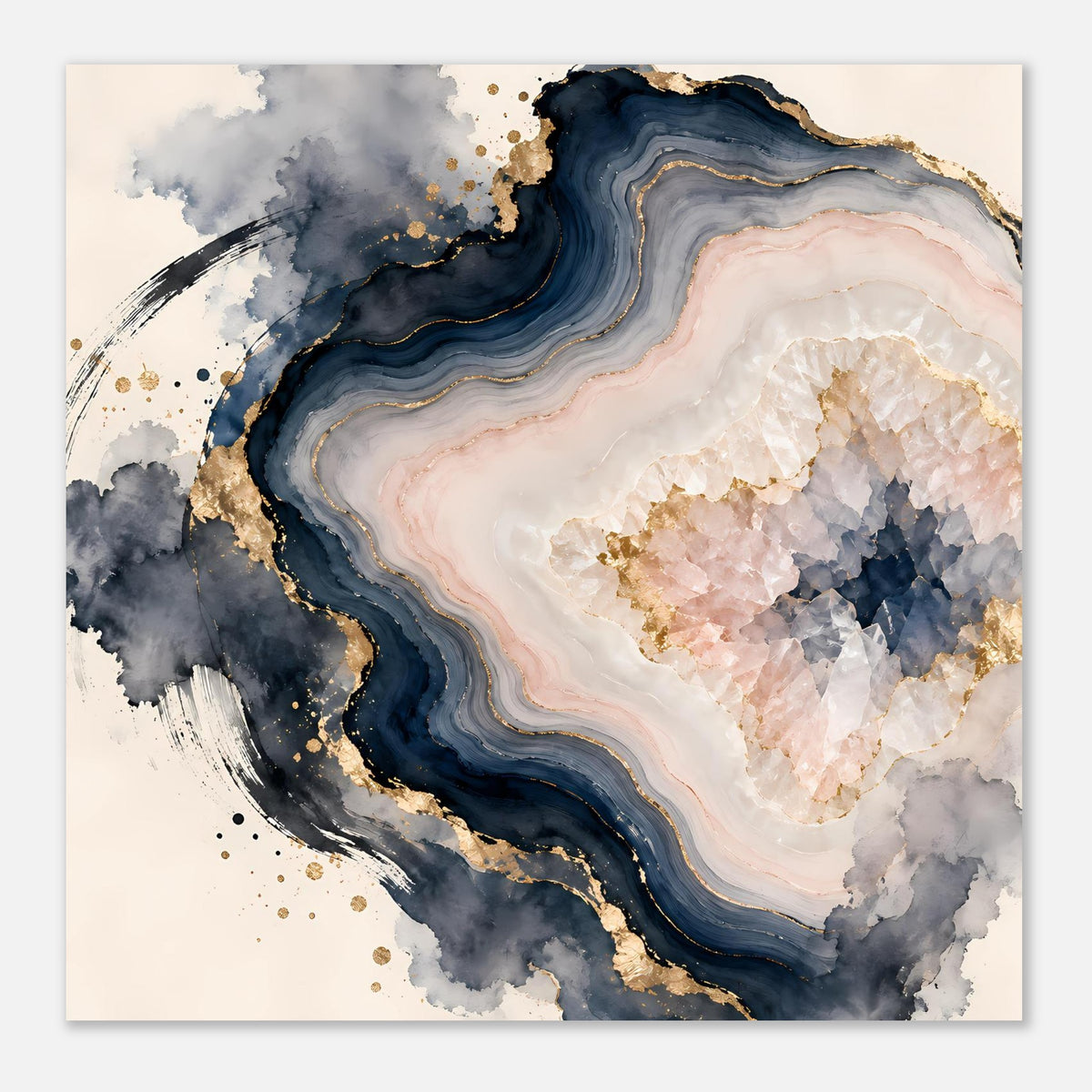 Abstraktes Geoden-Poster in Rosé, Blau und Gold