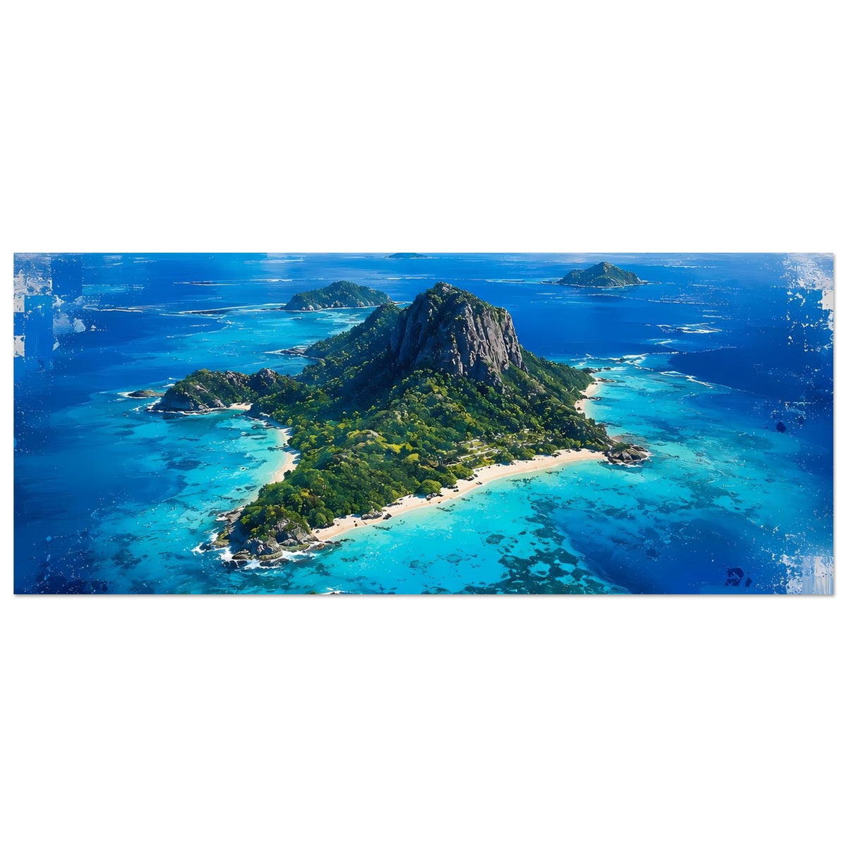 Horizontales Poster tropische Insel mit Felsberg, Sandbuchten und türkisblauem Meer