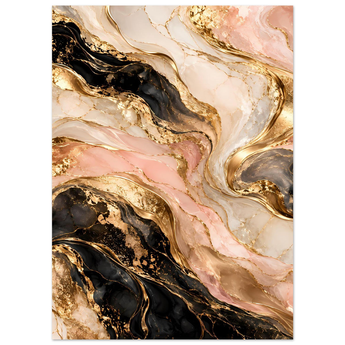 Marmorposter im Hochformat mit pastellrosa Adern, schwarzem Grund und goldenen Reflexen