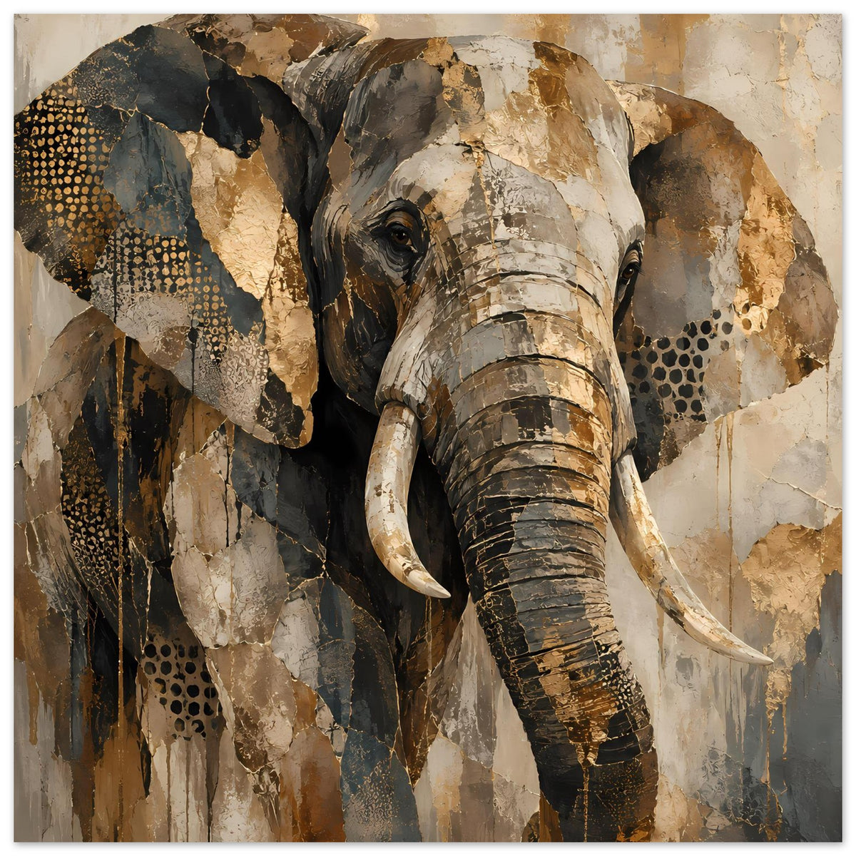 Elefantenkunstposter (quadratisch) mit warmen Erdtönen, Elefant mit Rüssel und Ohren