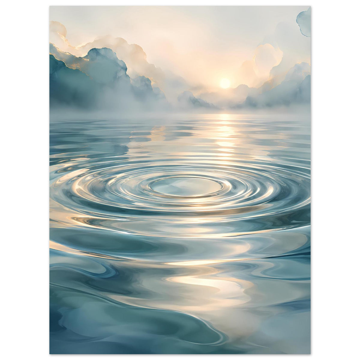 Wasser-Poster im Querformat mit kreisförmigen Wellen, ruhiger See bei Sonnenaufgang