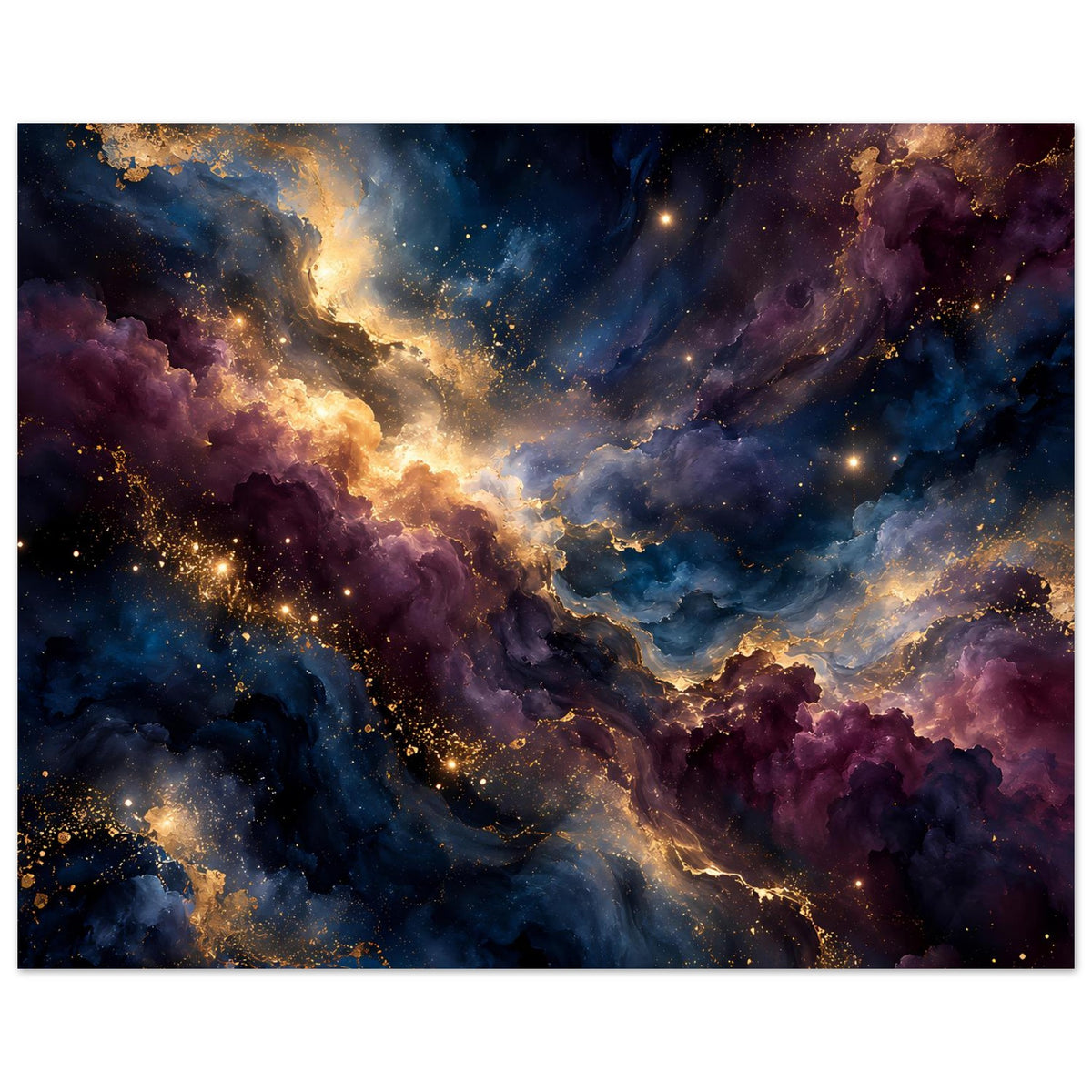 Galaxy-Art Poster im Querformat mit Sternen und tiefblauen Nebeln, violette Akzente