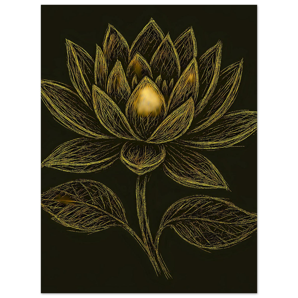 Poster mit goldener Lotusblüte als Linienzeichnung, vertikal